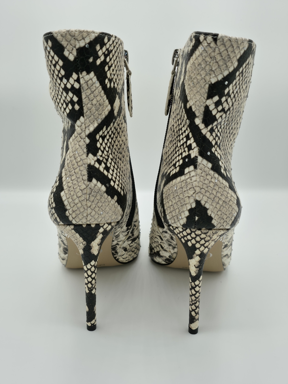 Jennifer Lopez Black and Cream Snake-Print Stiletto Ankle Boots with Crystals - Picture 3 of 4